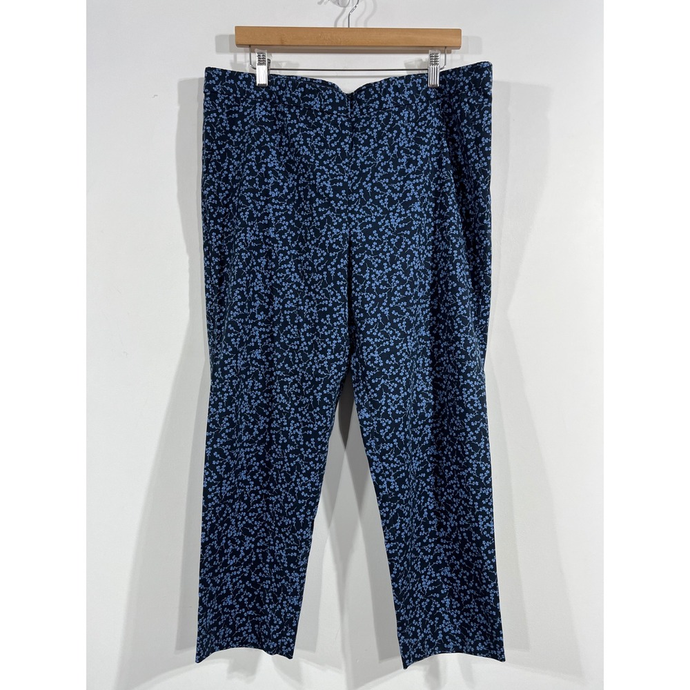 J. Jill Wearever Navy Floral Ankle Pants Women 18 Petite Pull On Stretch Artsy